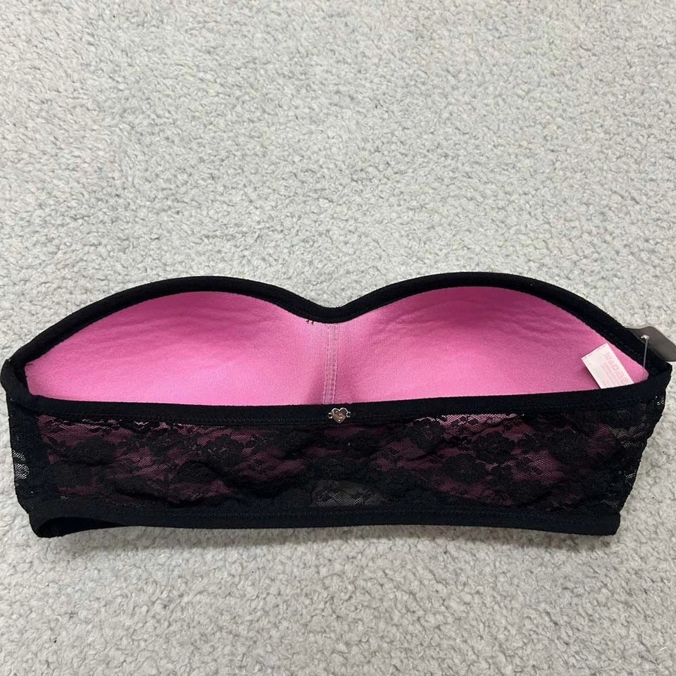 Sujetador rosa mediano bandeau sujetador encaje bandeau negro Foto 2 de 4