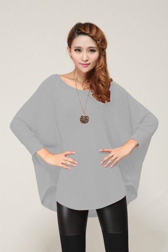Stylish Womens Batwing Loose Crew Neck Quality Knitted Asymmetric Top / Jumper - Picture 12 of 29
