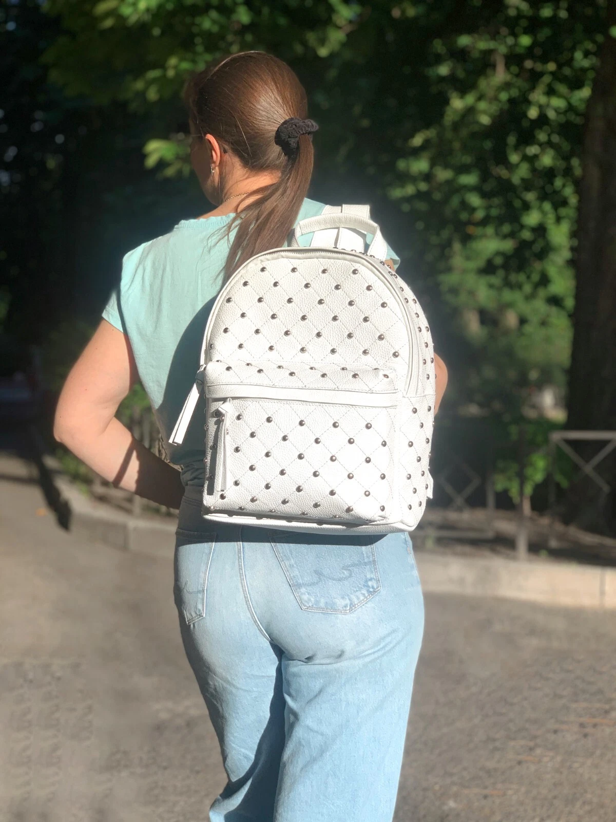 COACH Zaino donna fatto a mano in VERA pelle ciottolata bianco borsa laidies