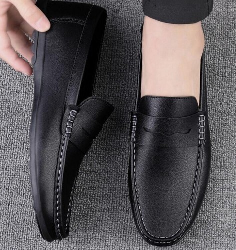 Mens Leather Slip On Walking Boat Deck Casual Driving Moccasin Loafer Shoes UK - Picture 3 of 11