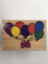 Birthday Balloons Bow Wood And Rubber Press Block Ink Stamp
