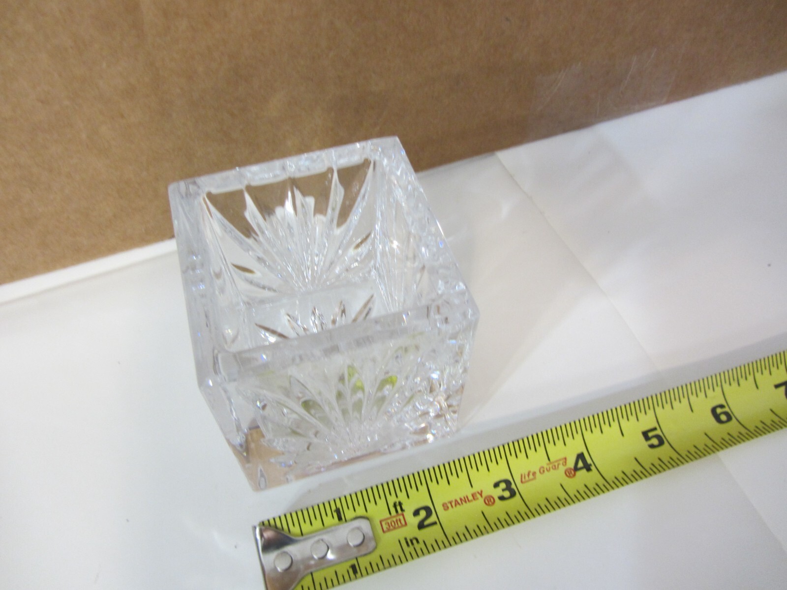 Waterford Crystal Votive Candle Holder PRAYING HANDS clear glass square