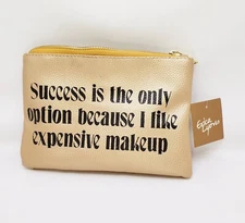 Erica Lyons Makeup Bag Cosmetic Bag Success is the Only Option Gold New w/tags