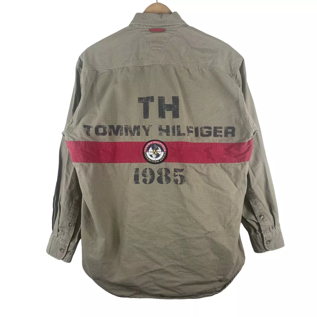 Vintage 90s Tommy Hilfiger Outdoors Expedition Tan Rare Size S Fits Large Logo