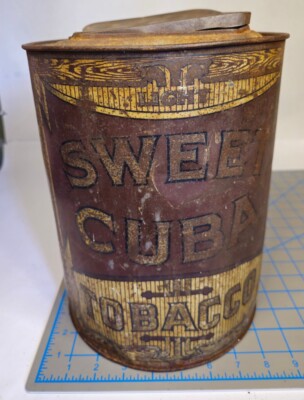 Antique SWEET CUBA FUNE CUT TOBACCO Tin Container Can Man Cave Bar Decoration 