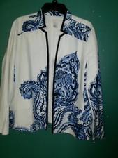 Chico's blue and white linen jacket Size 2 Large