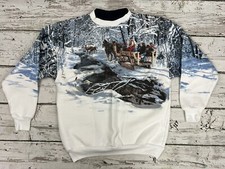 VTG Art Unlimited Winter Scene Sleigh Ride All Over Print Crewneck Sweatshirt