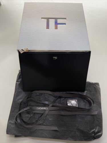 Tom Ford TF Black Faux Leather Flat Pouch Slim Clutch Cosmetic Bag  Case - 第 1/6 張圖片