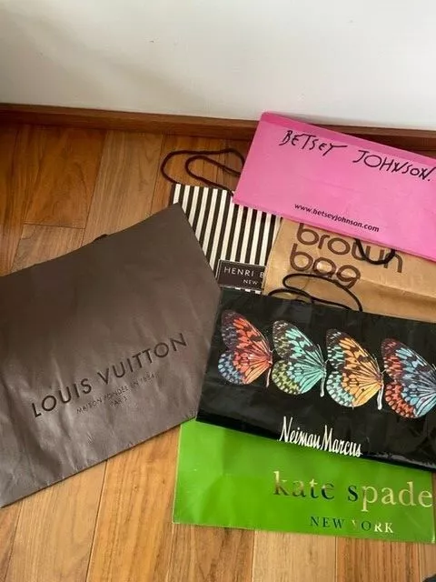 Lot of 6 Shopping Bags - Louis Vuitton, Bloomingdales Brown Bag and more