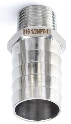 (Ships Fast) 1'' ID Hose Barb x 1/2'' NPT Male Thread 316 Stainless Steel Fitting