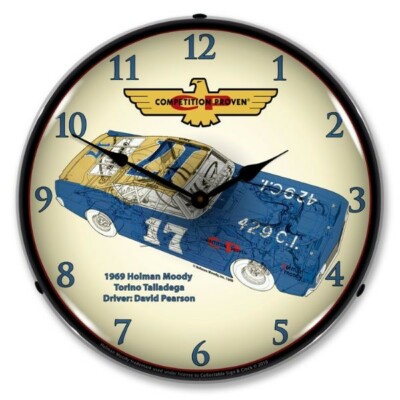 Retro Holman Moody 1969 Torino Man Cave Game Room Backlit LED Lighted Wall Clock