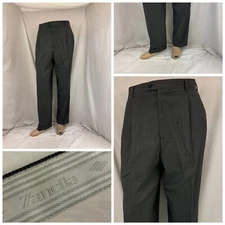 Zanella Pants 35x31 Gray Check Pleat Made In Italy 100% Wool GUC YGI U1-703