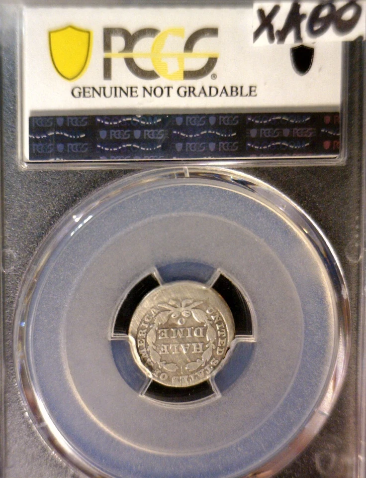 1858o ERROR PCGS G Details BROADSTRUCK OFF CENTER Seated Half Dime RARE Coin  NR - Image 4 of 4