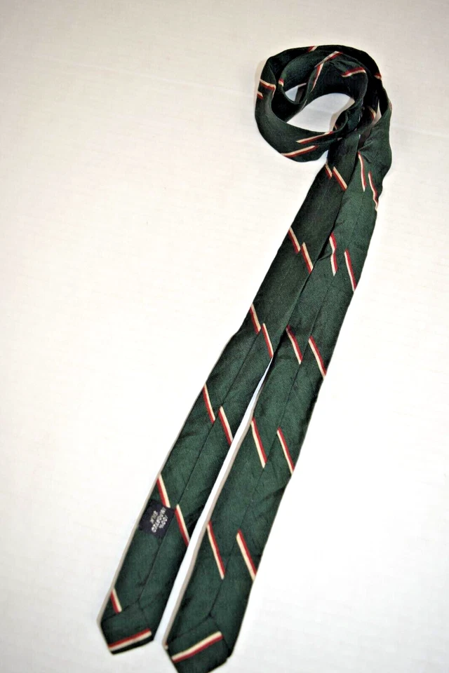领带 复古 进口丝绸 60 年代 绿色 红色 象牙色 条纹 紧身 领带 52 x 1.5 — 第 4/4 张图片