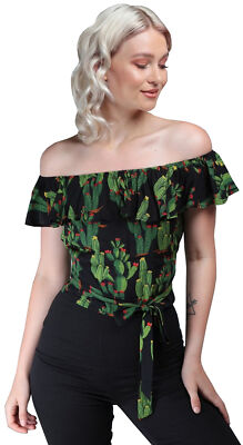 Collectif MARIETTA Vintage CACTUSLAND Kaktus RUFFLE BLUSE Tie Top  Rockabilly | eBay.de