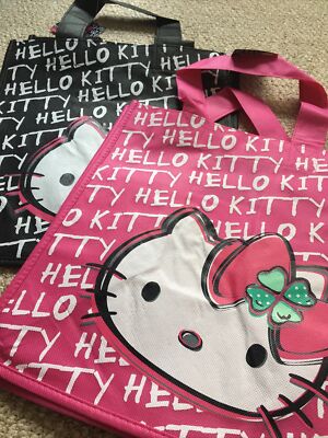 Hello Kitty Sanrio Pink Black set of 2 Bags Grocery Everyday Re-Usable