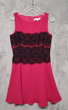 Ann Taylor Loft Dress Womens 6 Fuchsia Pink Black Lace Party Evening Cocktails