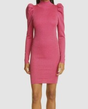 $395 Alice + Olivia Womens Pink Metallic Puff Long Sleeve Wool Blend Dress Sz XS