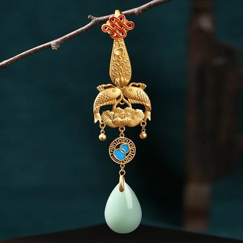 Antiker Stil Anhänger Brosche Taille Jade Ornamente chinesische Hanfu hängende Quaste - Bild 19 von 24