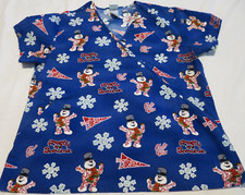 Womens Scrub Top Frosty the Snowman Christmas Size M Medium