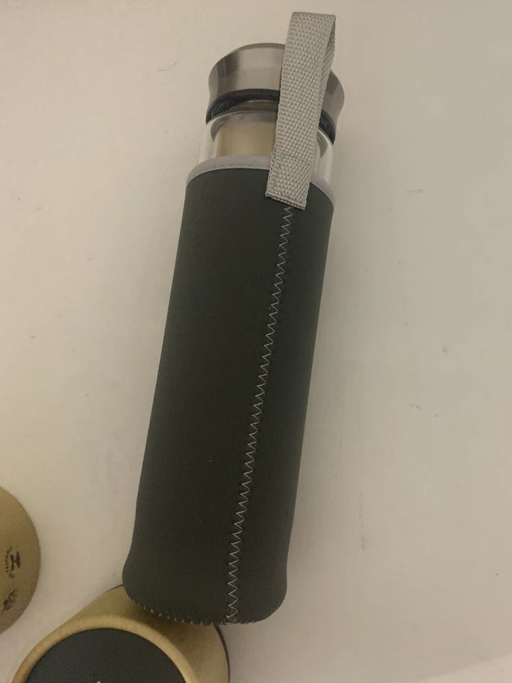 NUEVO Botella infusora de vidrio de té puro Zen doble tapa funda aislante - 13 oz / 400 ml Foto 4 de 4