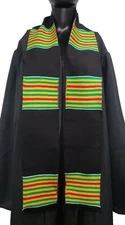Black with Gold, Red, and Green African Kente Graduation Stole