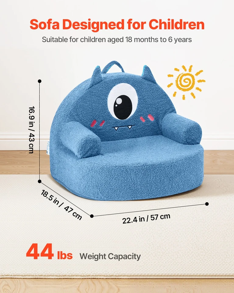 VEVOR Kids Chair Comfy Monster Style Foam Toddler Chair with Armrests Blue - Image 3 of 4