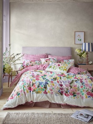Bluebellgray Flora 100 % Baumwolle 200 Fadenzahl Bettbezug Set - Cerise