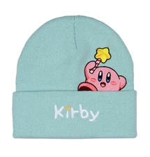 Nintendo Kirby Peek A Boo Embroidered Character Cuff Knit Beanie Hat Cap