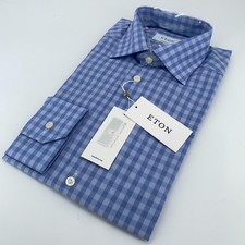 Eton Dress Shirt Mens M 15 1/2 - 39 Contemporary Poplin Blue Check Button Up