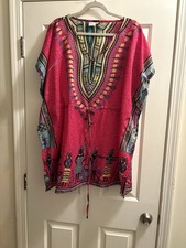 Anjli African Print Kaftan Blouse Waist Tie Women s 2XL Waist 35 Inch