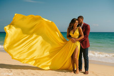 Flying Dress for Photoshoot – Long Train Satin Gown, Flowy Maxi Dress, Santorini