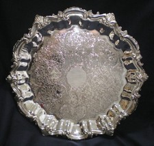 Vtg Sol Złote pióro 15" Posrebrzany talerz / taca - Chippendale Barok 3 nogi