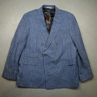 Tallia 46R Blue Striped 100% Linen Double Breasted Blazer Suit Jacket Sport Coat