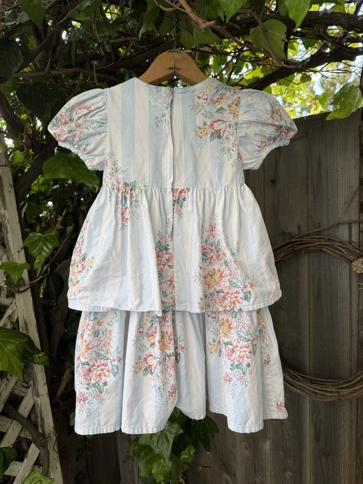 Винтажный 80-х 90-х Bernadette's Biscotti девочек ясельного возраста 4T с оборками цветочные розы платье - Изображение 2 из 4