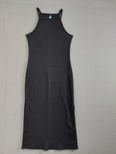 Old Navy Women Dress L Black Ribbed Sleeveless Midi Casual Cocktail Cotton Blend