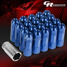 JDM BLUE 20PCS M12X1.5 20MM OD 60MM TALL OPEN END ALUMINUM LUG NUTS+ADAPTER