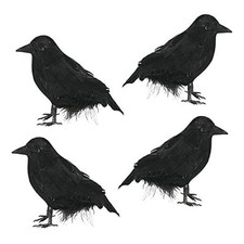 CBLUO Halloween Realistic Crows Black Feathered Standing Crows Christmas Fake 4