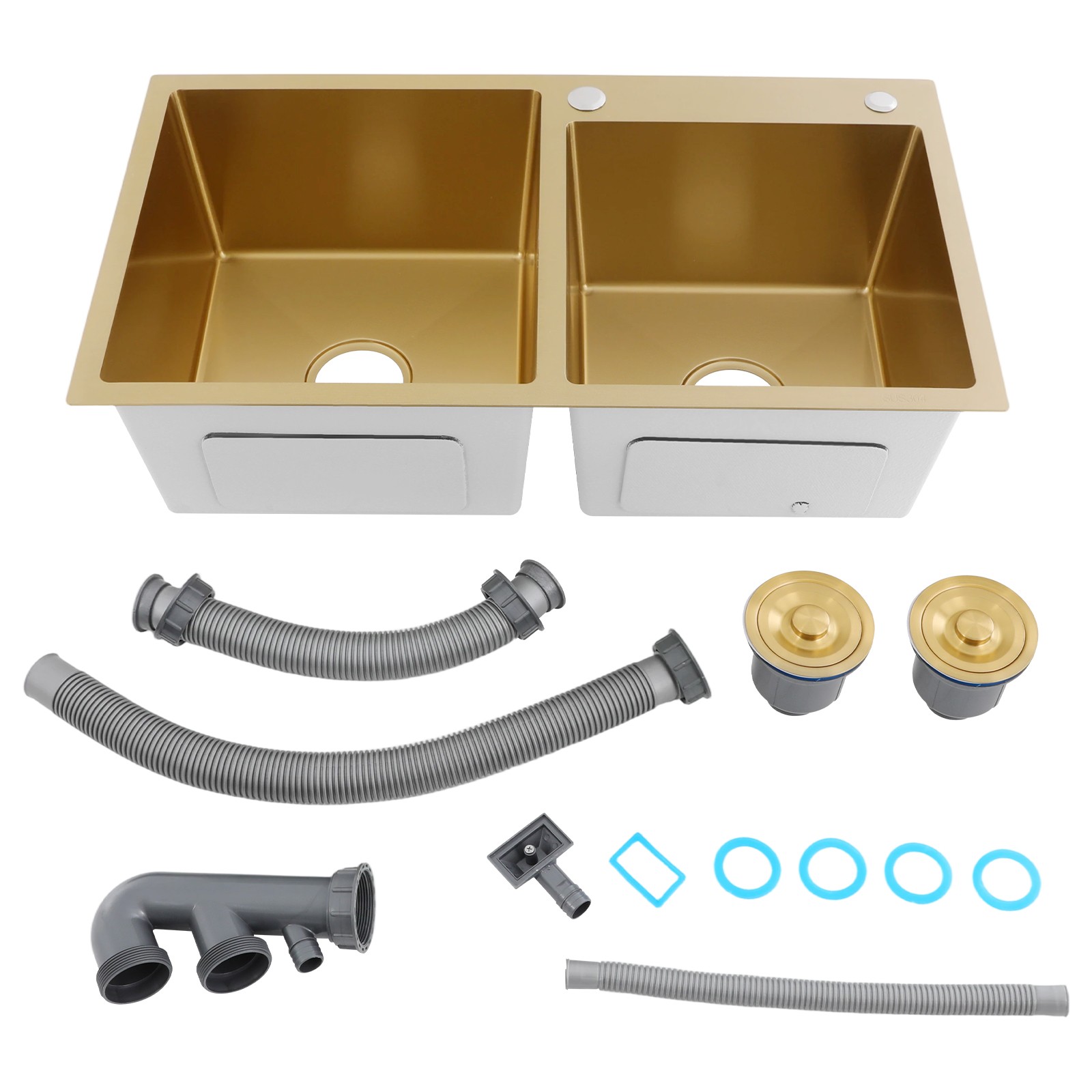 Undermount Workstation Kitchen Sink Double Bowl Stainless Steel Sink Gold
