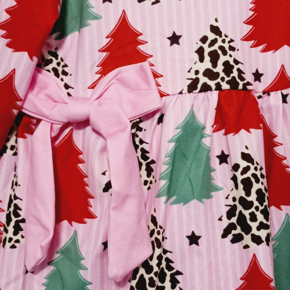 Nuevo Conjunto Pantalones Árbol de Navidad Rosa Niñas Talla 3T Arcos Vacaciones Volantes Manga Larga Foto 3 de 4