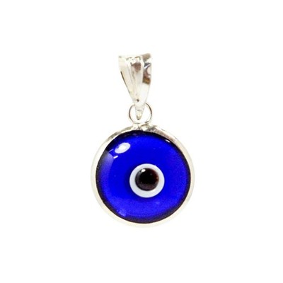 Transparent Blau Echt 925 Sterlingsilber 10 mm Rund Glas Böser Blick Charm