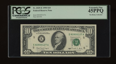 #ad DBR 1990 $10 FRN Richmond Fr. 2029 E PCGS 45 PPQ Serial E82800127A $41.95