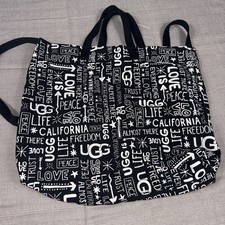 Borsa tote Ugg bianca e nera logo top e tracolla tela pulita amore pace