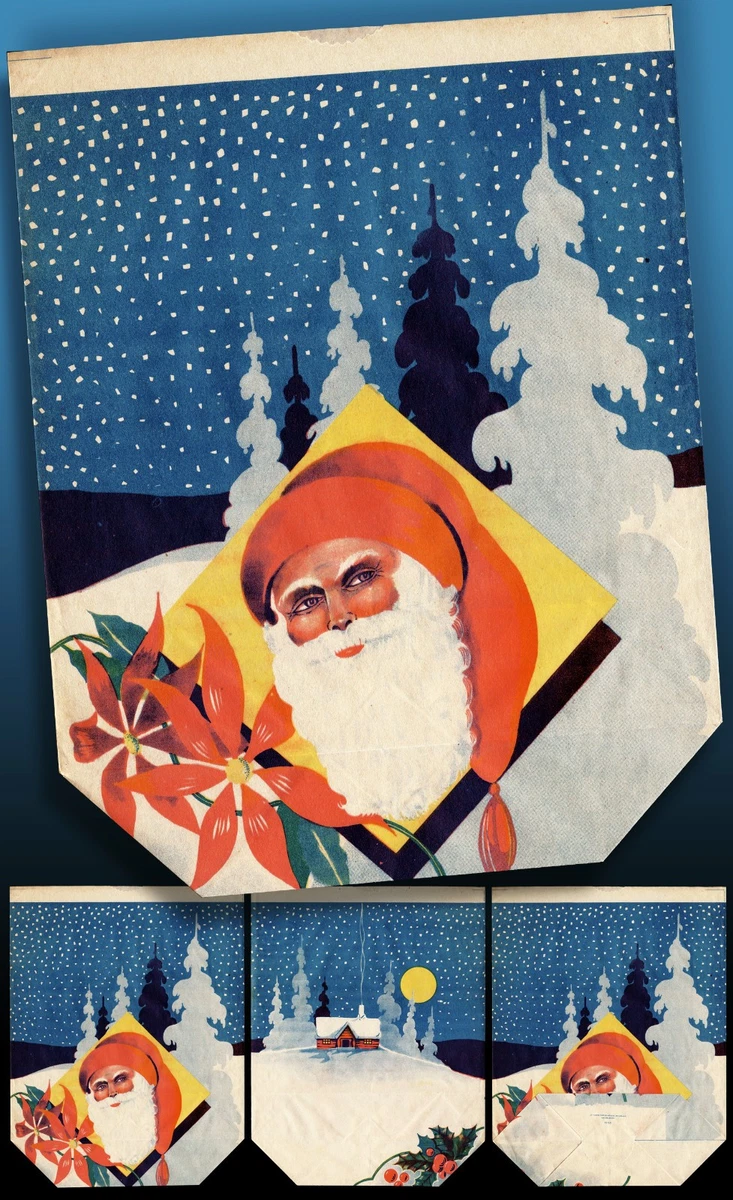 Sac Calendrier De L'Avent Père Noël - Adventstüte - Papier Carton 1940 - Ancien