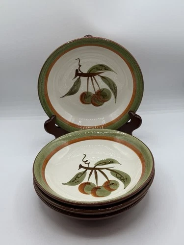 Vintage Set of 4 Stangl Hand Painted Orchard Song Coupe Soup Bowls