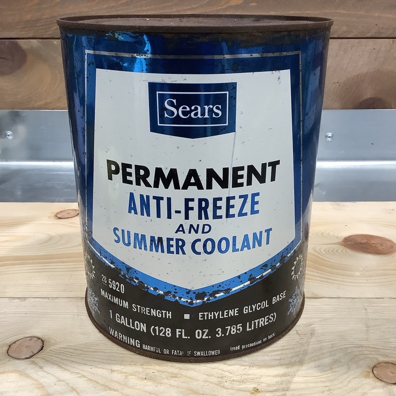 Sears Permanent Anti-Freeze Summer Coolant Can Blue White Black Gas & Oil