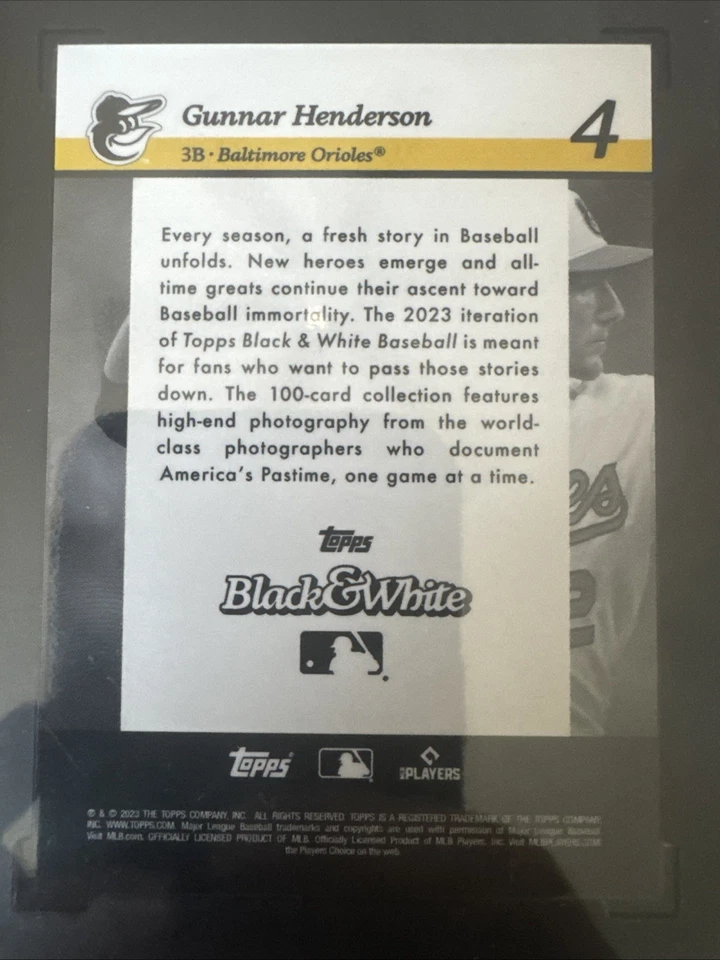 2023 Topps Black & White #4 Gunnar Henderson (RC) Baltimore Orioles SGC 10 Gem - Image 2 of 2