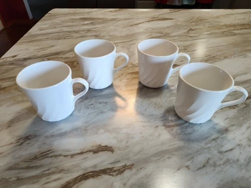 Vintage White Swirl Design Corning Ware Coffee Cups Set Of 4  # 2927