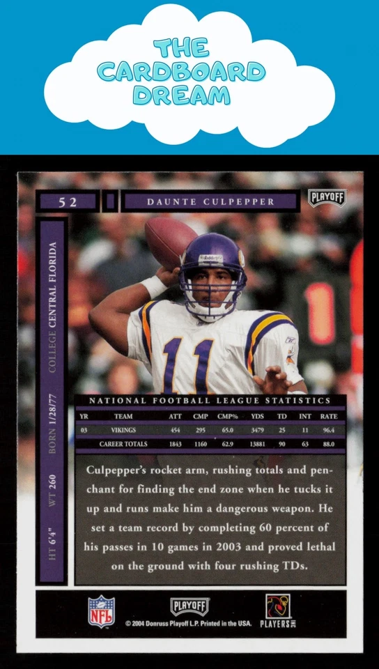 Daunte Culpepper 2004 Playoff Honors #52 Minnesota Vikings - Image 2 of 2