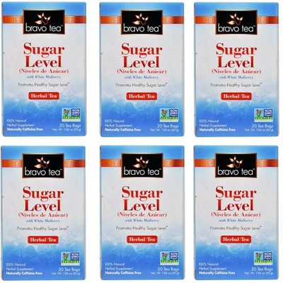 Bravo Tea Sugar Level Herbal Tea 20 pckts Each (Pack of 6)